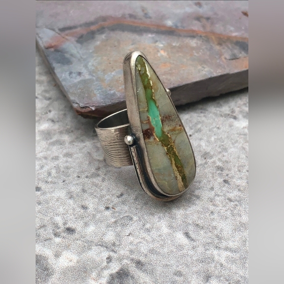 Persimmon Pearl Jewelry - Talon Ring Royston Ribbon Turquoise 925 Silver Handcrafted by PersimmonPearl 17g